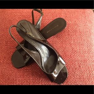Etienne Aigner wedge patent leather sandals size 9